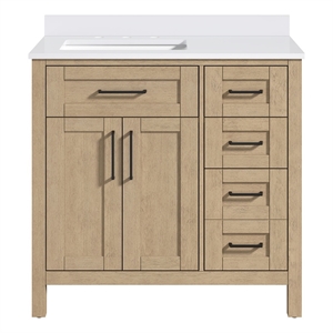 Pemberly Row 36&quot Bathroom Vanity in Sahara Birch with White Countertop