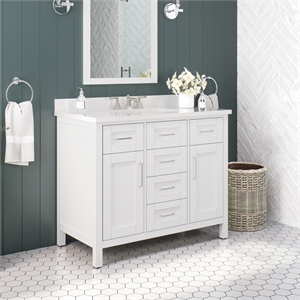 Pemberly Row 42&quot White Bathroom Vanity with White Countertop and Mirror