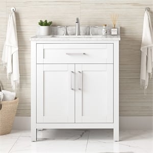 Pemberly Row 30&quot Bathroom Vanity in Pure White with White Countertop