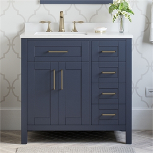 Pemberly Row 36&quot Bathroom Vanity in Midnight Blue with White Countertop