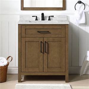 Pemberly Row 30&quot Bathroom Vanity in Almond Latte with White Countertop