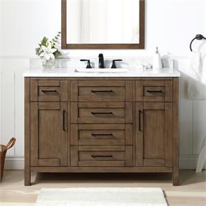 Pemberly Row 48&quot Almond Latte Bathroom Vanity with White Countertop