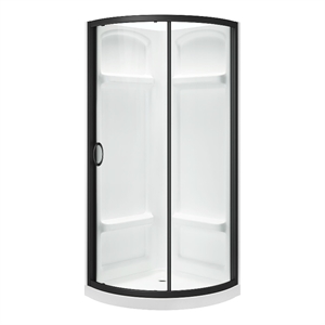 Pemberly Row 35&quotx35&quotx73&quot 3-Piece Round Corner Shower Kit in Black