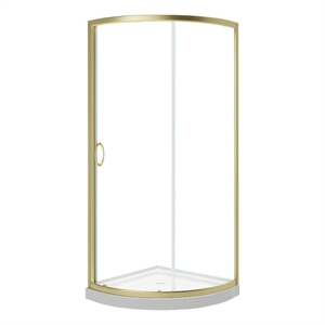 Pemberly Row 33&quotx33&quotx72.83&quot 2-Piece Round Corner Shower Kit in Gold