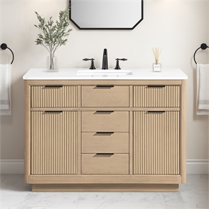 Pemberly Row 48&quot Sahara Birch Bathroom Vanity with White Engineered Stone
