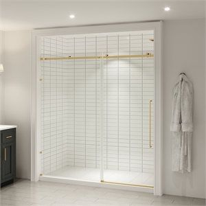 Pemberly Row 72&quot Wx74&quot H Sliding Shower Door in Brushed Gold