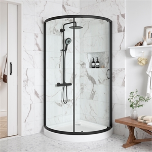 Pemberly Row 33&quot Round Corner Shower Kit in Black Clear Base Only
