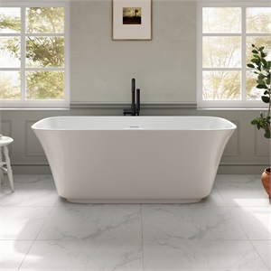 Pemberly Row 60&quot Freestanding White Bathtub Kit with Black Hardware