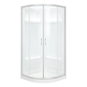 Pemberly Row 36&quotx36&quotx73&quot 3-Piece Round Corner Shower Kit in Nickel