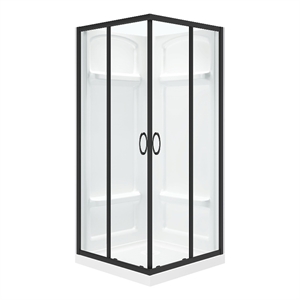 Pemberly Row 36&quotx36&quotx73&quot 3-Piece Square Corner Shower Kit in Black