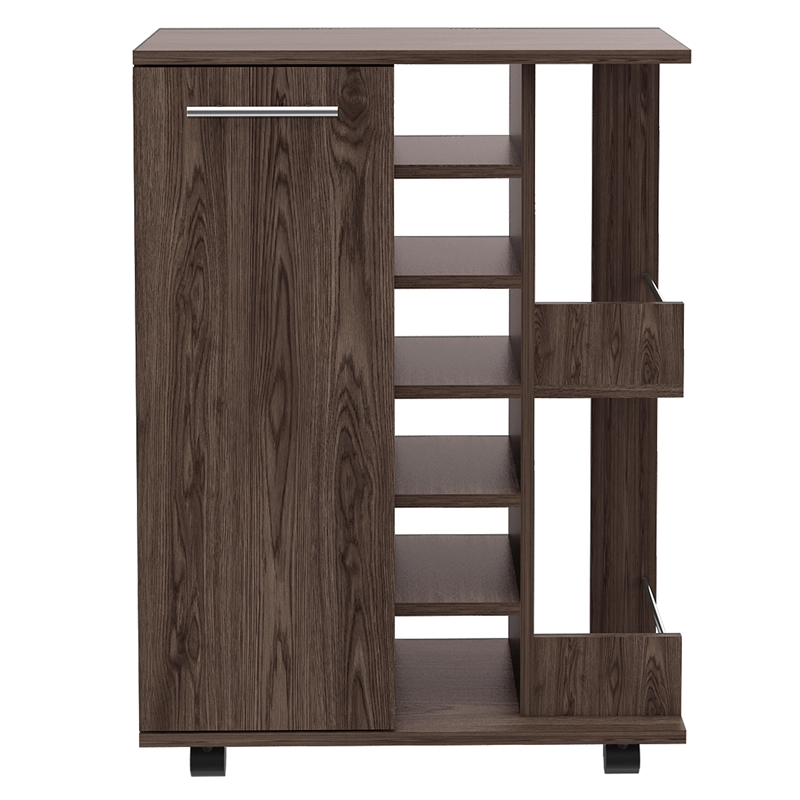 Pemberly Row Mobile Bar Cart with Wine Storage and Casters in Brown