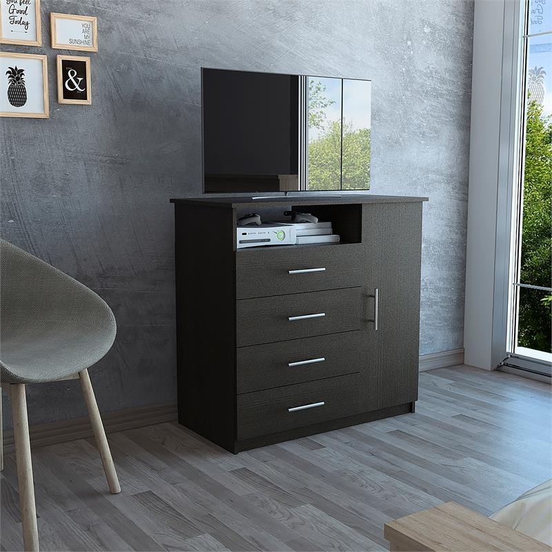 Pemberly Row 4 Drawer Dresser and 52in TV Stand in Black Wengue