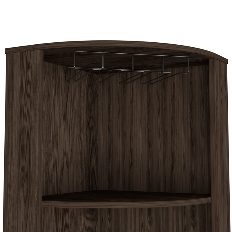 Pemberly Row Corner Bar and Wine Cabinet with Rack in Weathered Oak