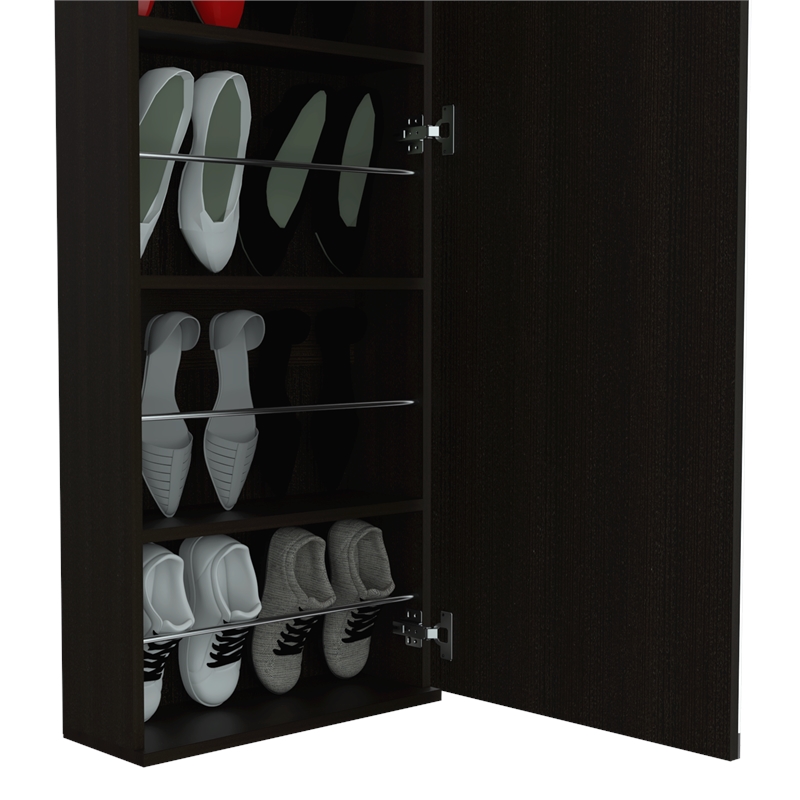 Pemberly Row Wall Mounted Shoe Rack with Mirror in Black Wengue