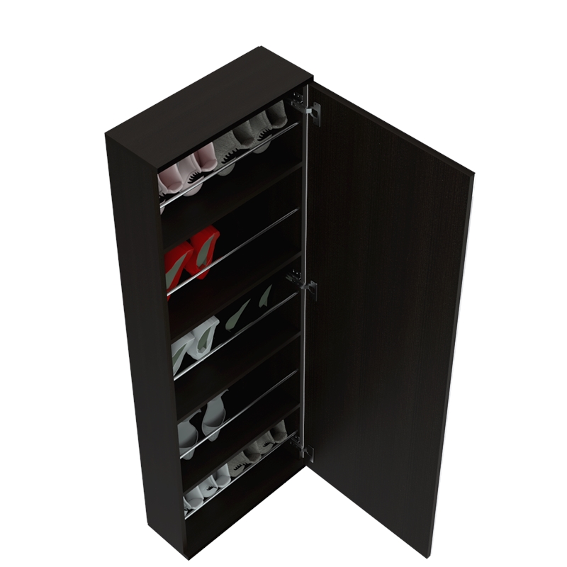 Pemberly Row Wall Mounted Shoe Rack with Mirror in Black Wengue