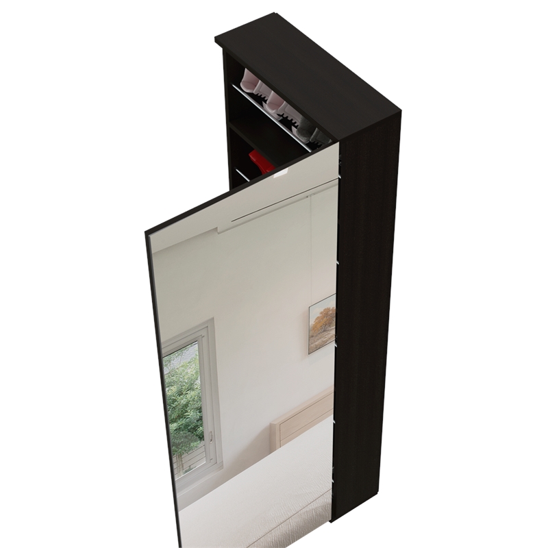 Pemberly Row Wall Mounted Shoe Rack with Mirror in Black Wengue