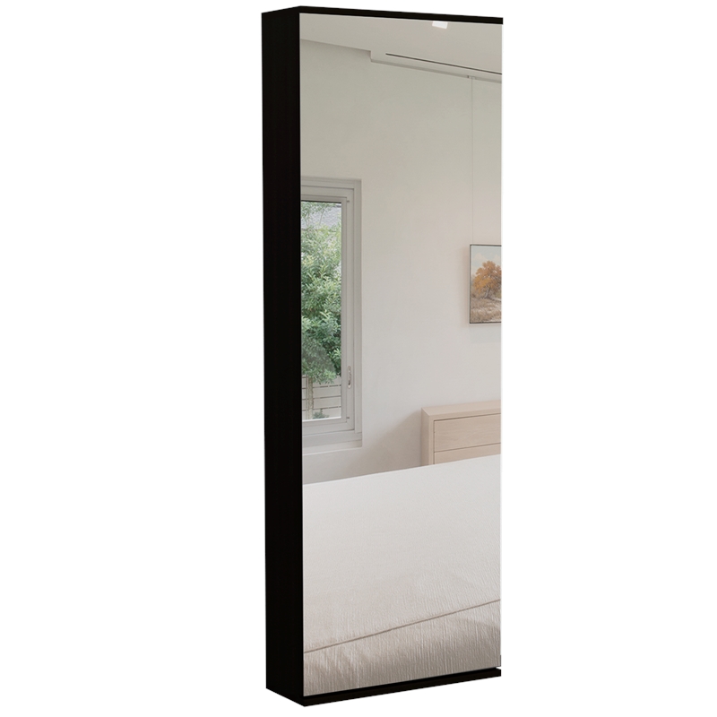 Pemberly Row Wall Mounted Shoe Rack with Mirror in Black Wengue