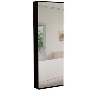 Pemberly Row Wall Mounted Shoe Rack with Mirror in Black Wengue