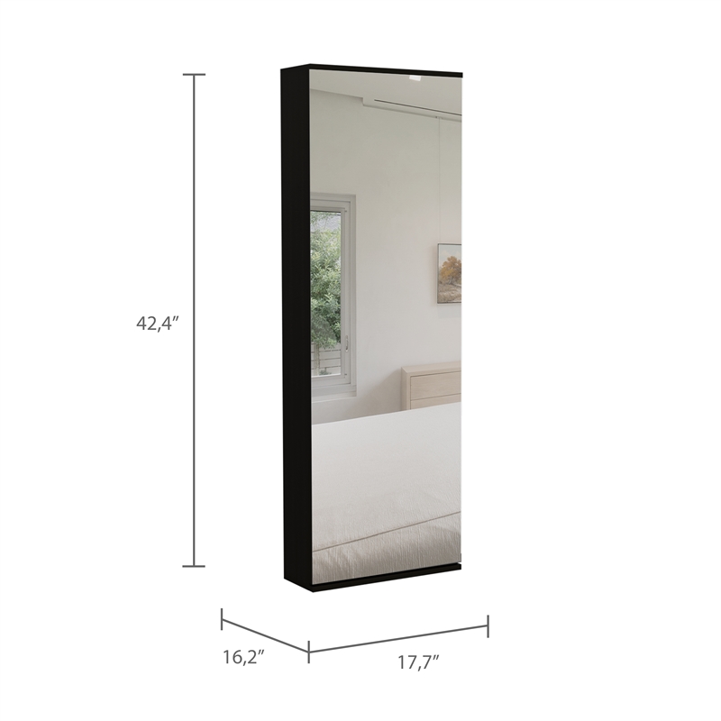 Pemberly Row Wall Mounted Shoe Rack with Mirror in Black Wengue