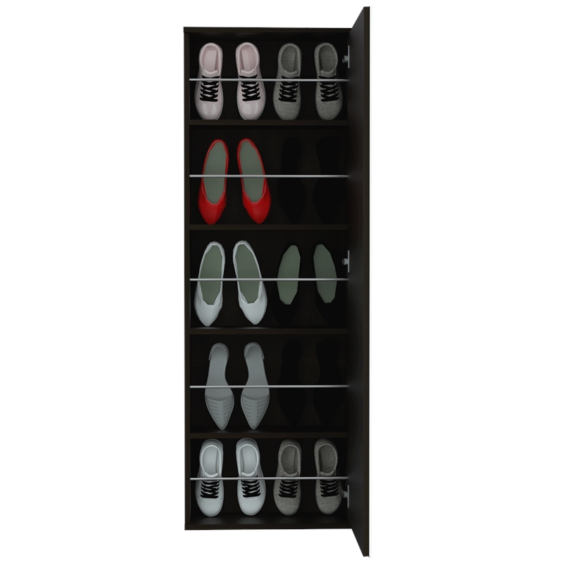 Pemberly Row Wall Mounted Shoe Rack with Mirror in Black Wengue