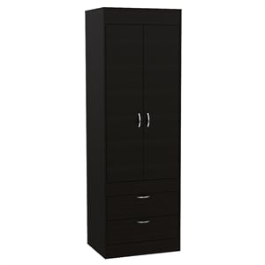 Pemberly Row 2 Door 2 Drawer Armoire with Hanging Rod in Black Wengue
