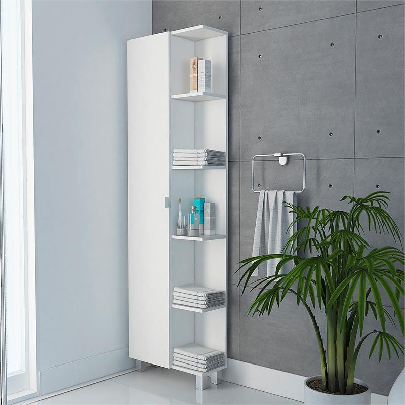 Pemberly Row Tall Corner Storage Cabinet with Shelves 62in High in White
