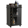 Pemberly Row Mobile Bar Cart with Glass Door Cabinet in Brown