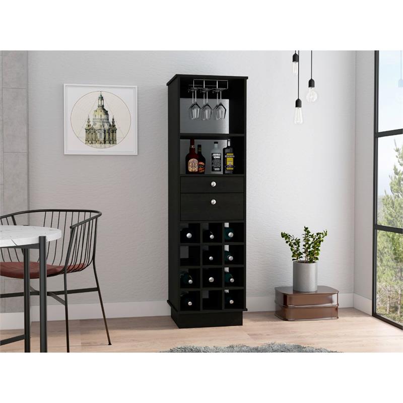 Pemberly Row Classic Wine Bar Cabinet with Storage 63.2in High in Black