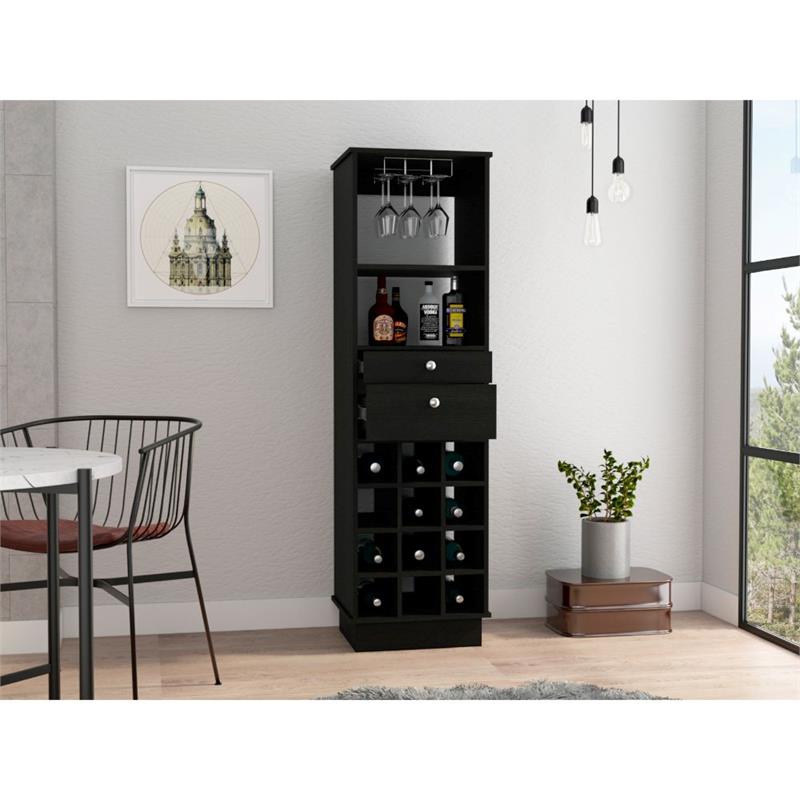 Pemberly Row Classic Wine Bar Cabinet with Storage 63.2in High in Black