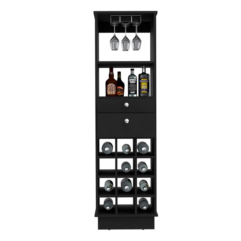 Pemberly Row Classic Wine Bar Cabinet with Storage 63.2in High in Black