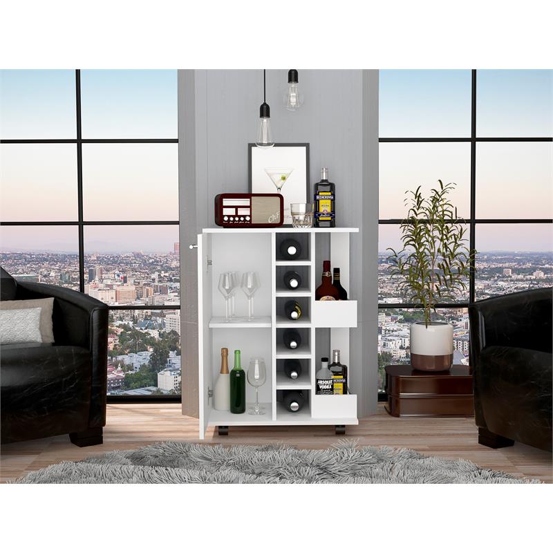 Pemberly Row Mobile Bar Cart with Wine Storage and Casters in White