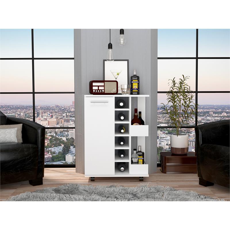 Pemberly Row Mobile Bar Cart with Wine Storage and Casters in White
