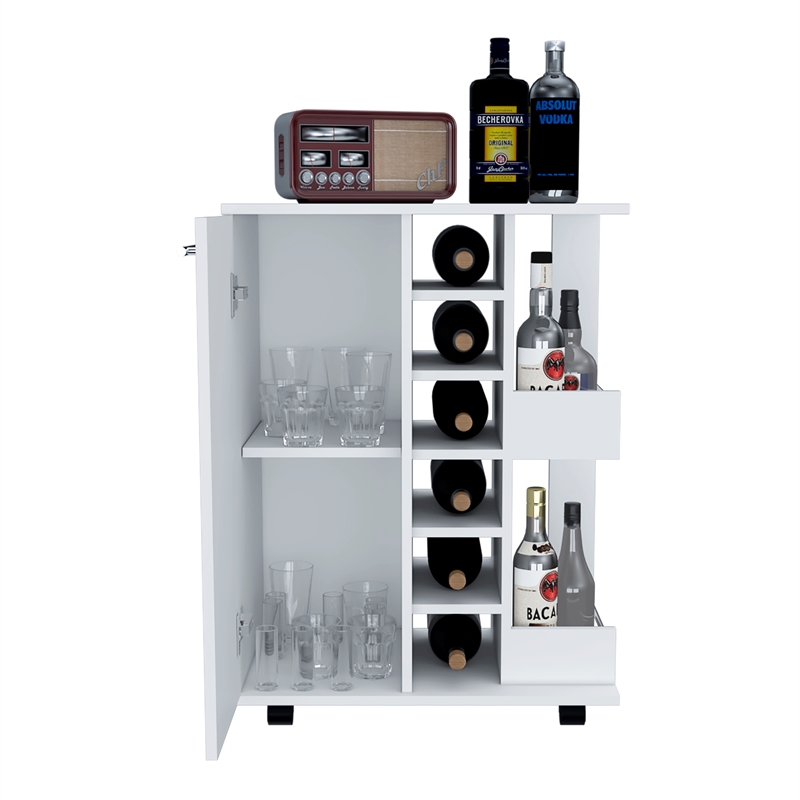 Pemberly Row Mobile Bar Cart with Wine Storage and Casters in White