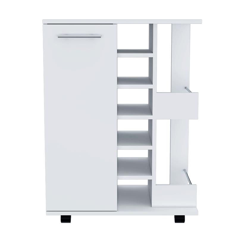 Pemberly Row Mobile Bar Cart with Wine Storage and Casters in White