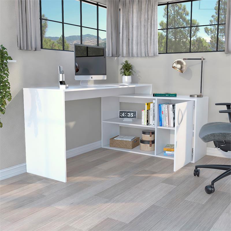 Pemberly Row L-Shaped Corner Office Desk 59.64in Wide in White