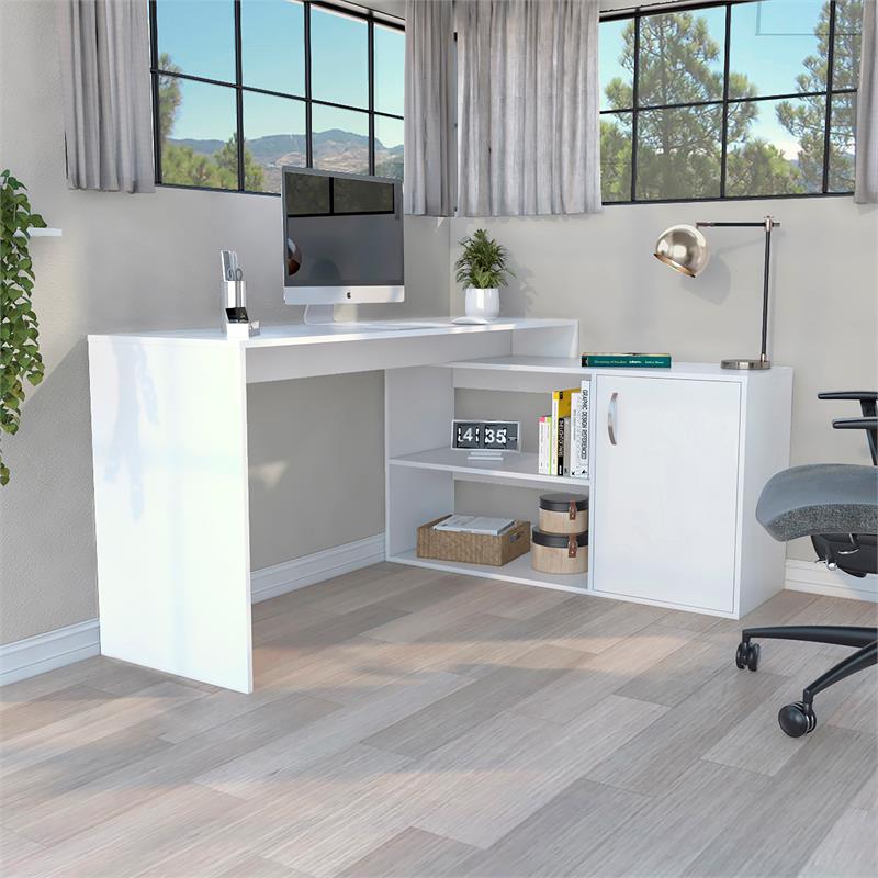 Pemberly Row L-Shaped Corner Office Desk 59.64in Wide in White