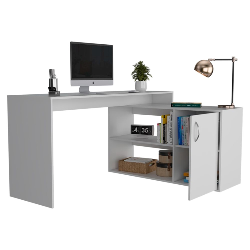 Pemberly Row L-Shaped Corner Office Desk 59.64in Wide in White