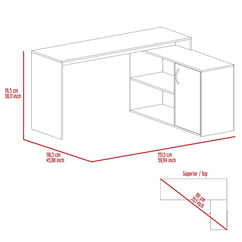 Pemberly Row L-Shaped Corner Office Desk 59.64in Wide in White
