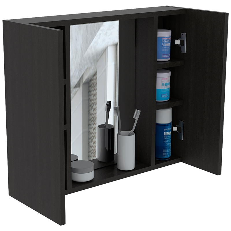 Pemberly Row Medicine Cabinet with Mirror 23.62in Wide in Black