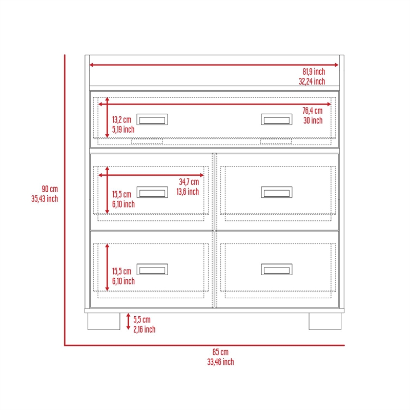 Pemberly Row 5 Drawer Bedroom Dresser 33.46in Wide in White Finish