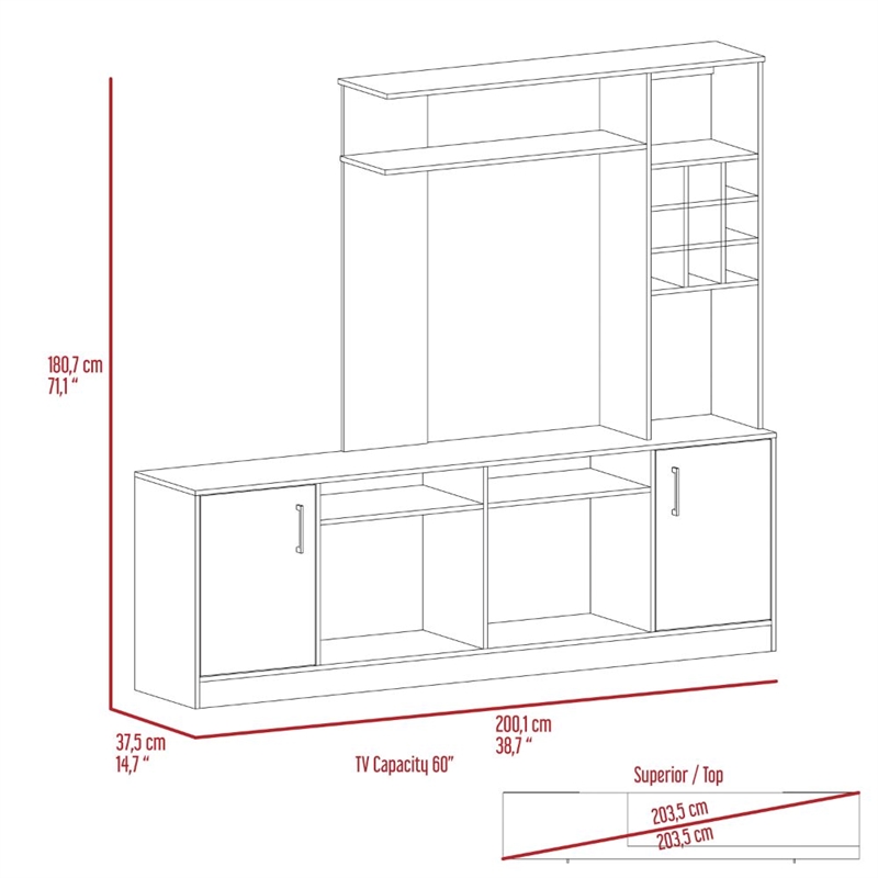 Pemberly Row Modern Entertainment Center for 60in TVs in Black