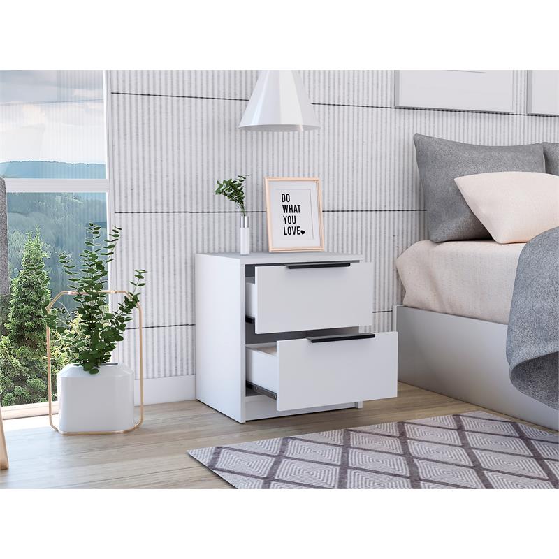 Pemberly Row Bedroom Nightstand with 2 Drawers 18.9in High in White