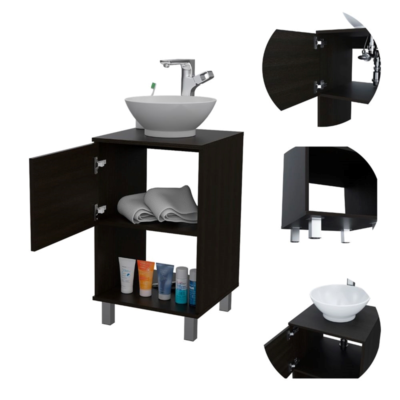 Pemberly Row 18in Single Bathroom Vanity with Cabinet in Black