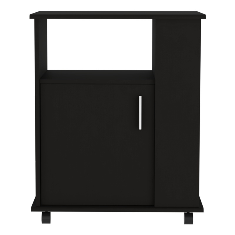 Pemberly Row Mobile Kitchen Microwave Cart with Spice Racks in Black