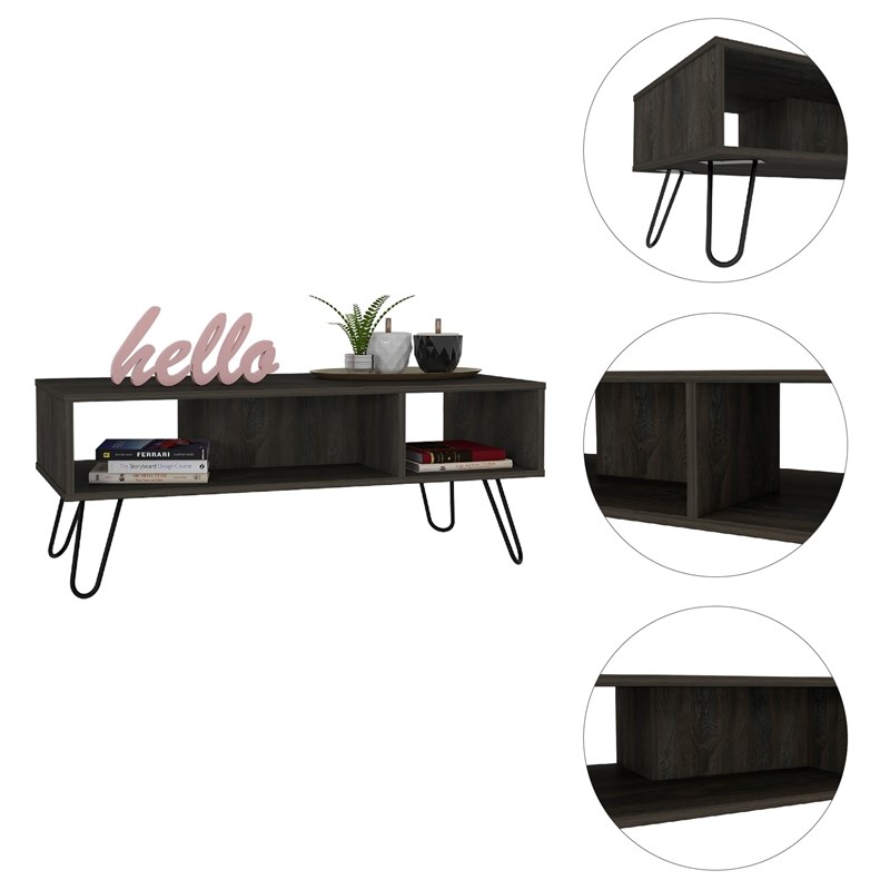 Pemberly Row Coffee Table with Hairpin Legs 39.8in Wide in Brown