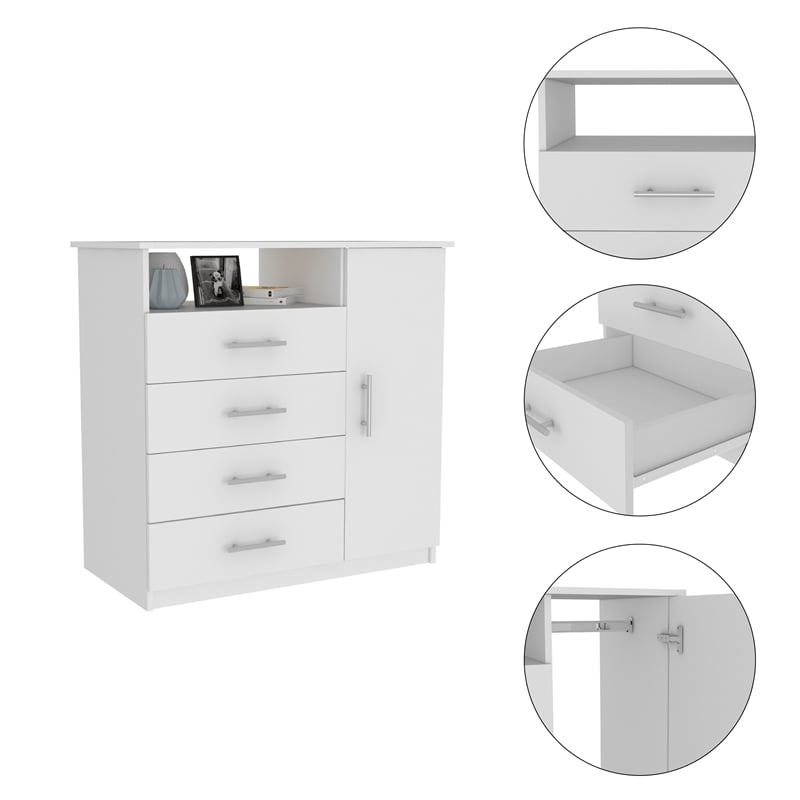 Pemberly Row Modern 4 Drawer Dresser and 40in TV Stand in White