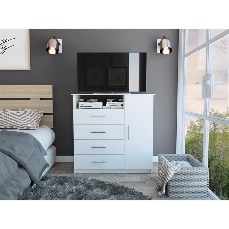 Pemberly Row Modern 4 Drawer Dresser and 40in TV Stand in White