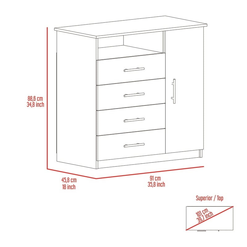 Pemberly Row Modern 4 Drawer Dresser and 40in TV Stand in White
