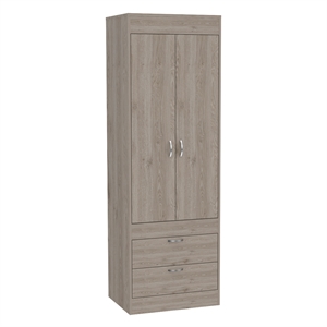 Pemberly Row 2 Door 2 Drawer Armoire with Hanging Rod in Gray
