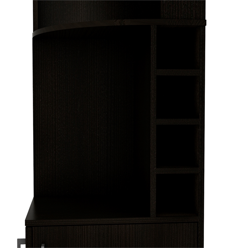 Pemberly Row Corner Bar and Wine Cabinet with Stemware Rack in Black